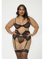 Seven Til Midnight Three Piece Bra Garter & Panty Set Black 3 Piece