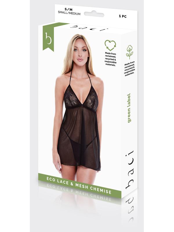Baci Eco Lace & Mesh Chemise Black
