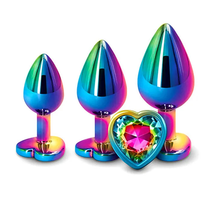 Adam & Eve RAINBOW HEART GEM ANAL TRAINING SET Multicoloured Metal Anal Plugs With Gem Bases Set Of 3 Sizes Adam & Eve