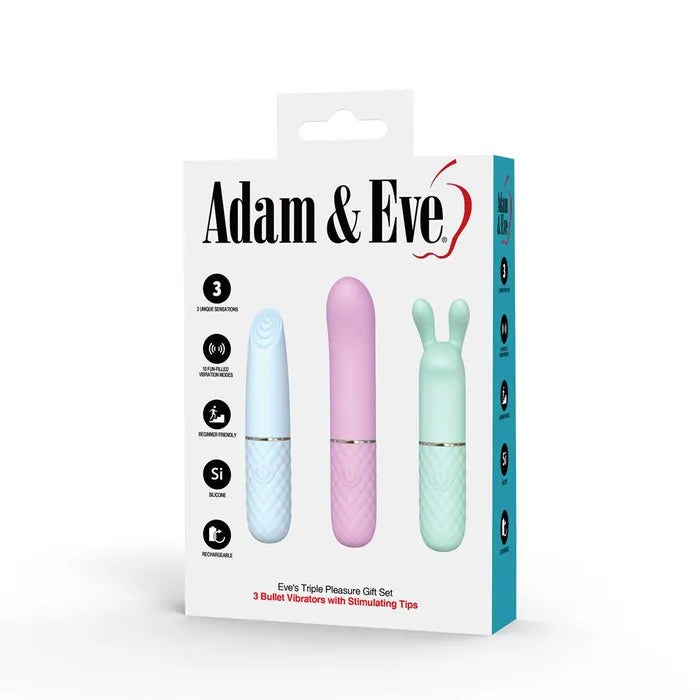 Adam & Eve TRIPLE PLEASURES USB Rechargeable Vibrators Set of 3 Adam & Eve