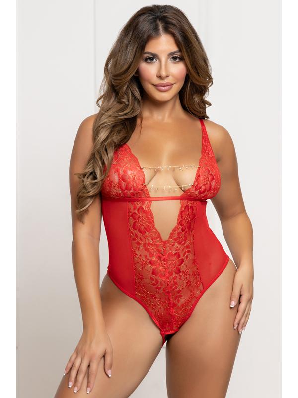 Seven Til Midnight Mesh Teddy With Open Crotch Red One SIze