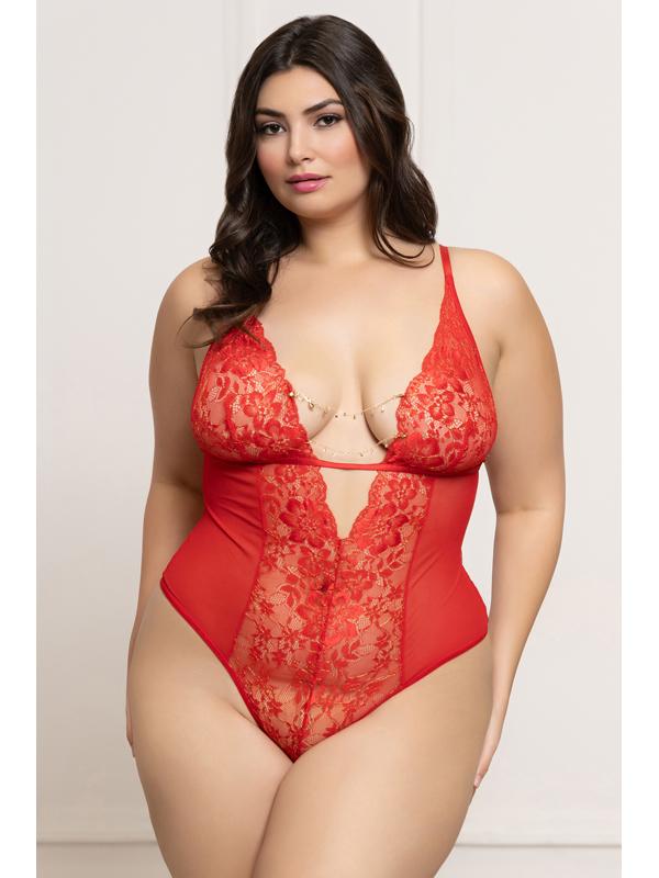 Seven Til Midnight Mesh Teddy With Open Crotch Red One Size QUEEN