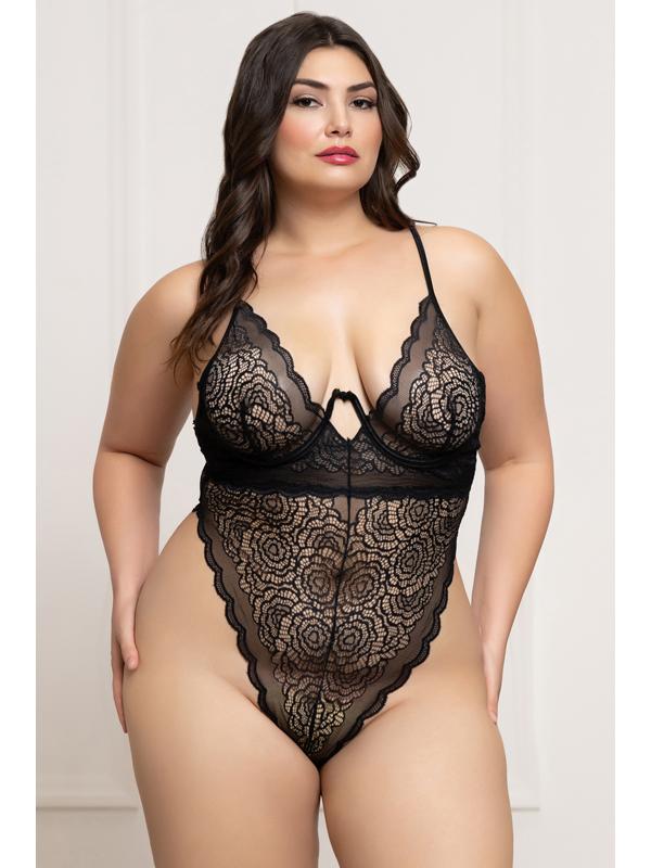 Seven Til Midnight Floral Lace Teddy Black OSX