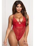 Seven Til Midnight Floral Lace Teddy Red O/S