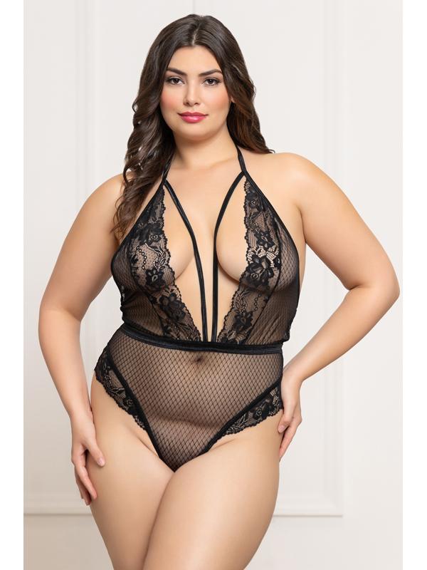 Seven Til Midnight Fence Mesh & Lace Teddy Black OSX