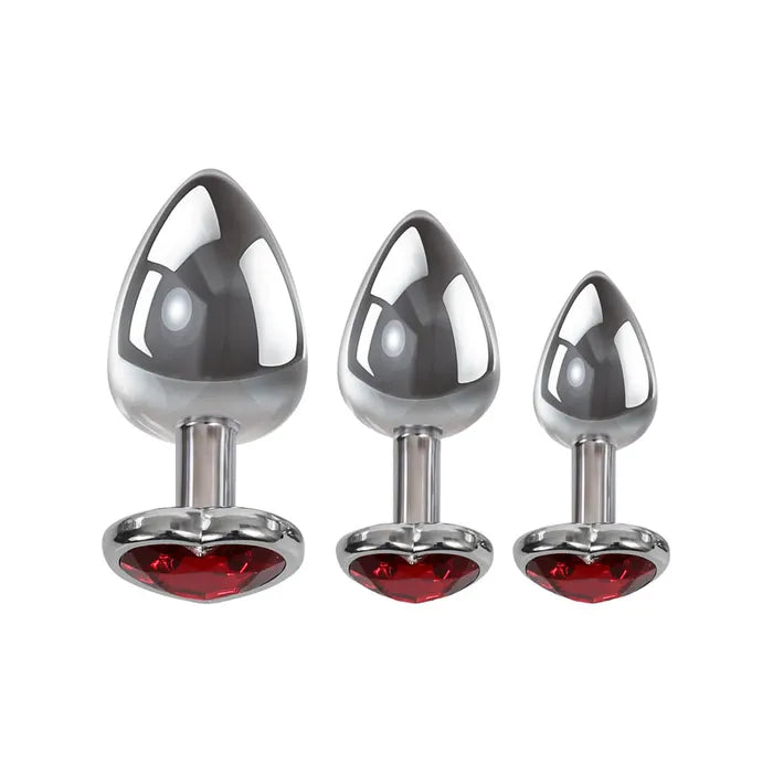 Adam & Eve Three Hearts Gem Anal Plug Set Butt Plugs With Gem Bases Set Of 3 Sizes Adam & Eve