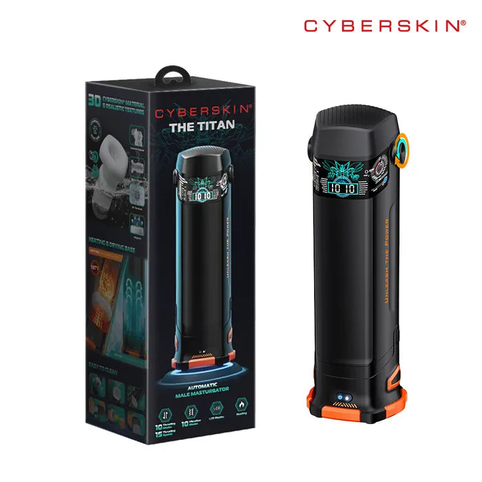 CyberSkin The Titan USB Rechargeable Thrusting & Vibrating Auto Masturbator With Heater Black CyberSkin