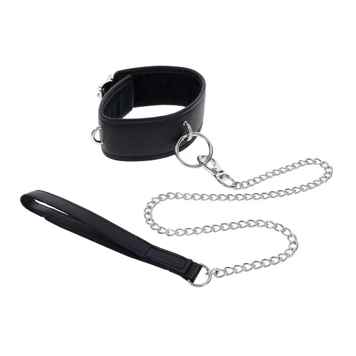 EDGE Collar & Leash Neck Restraint With Heavy Duty Metal Leash Black Sportsheets