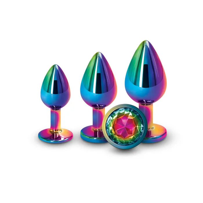 NS Novelties Rear Assets Trainer Kit Multicolour Metallic Butt Plugs With Rainbow Gems Set Of 3 Sizes NS Novelties