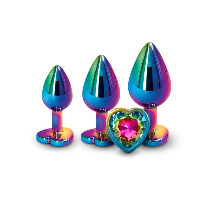NS Novelties Rear Assets Trainer Kit Multi Coloured Metallic Butt Plugs With Rainbow Hearts Set Of 3 Sizes NS Novelties