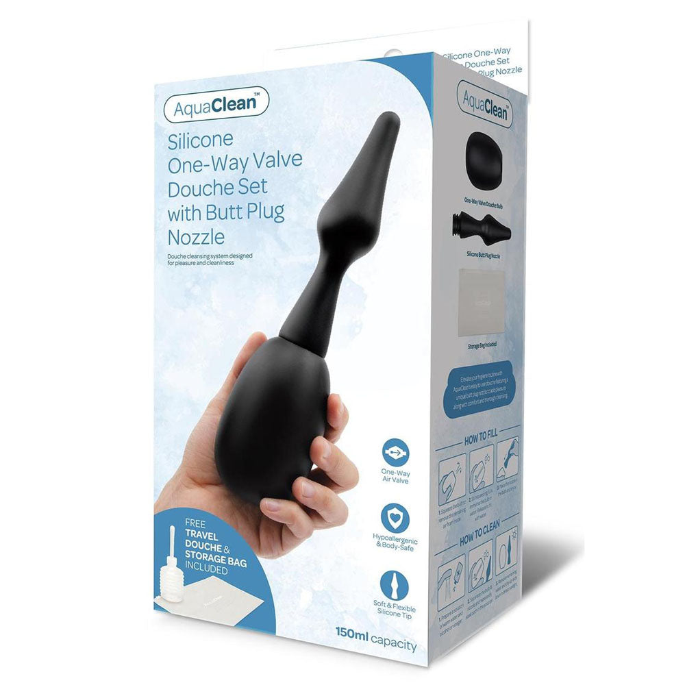 Xgen Products AquaClean Silicone 1 Way Valve Douche Set With Butt Plug Nozzle 150ml Capacity With Free Travel Douche Included Xgen Products