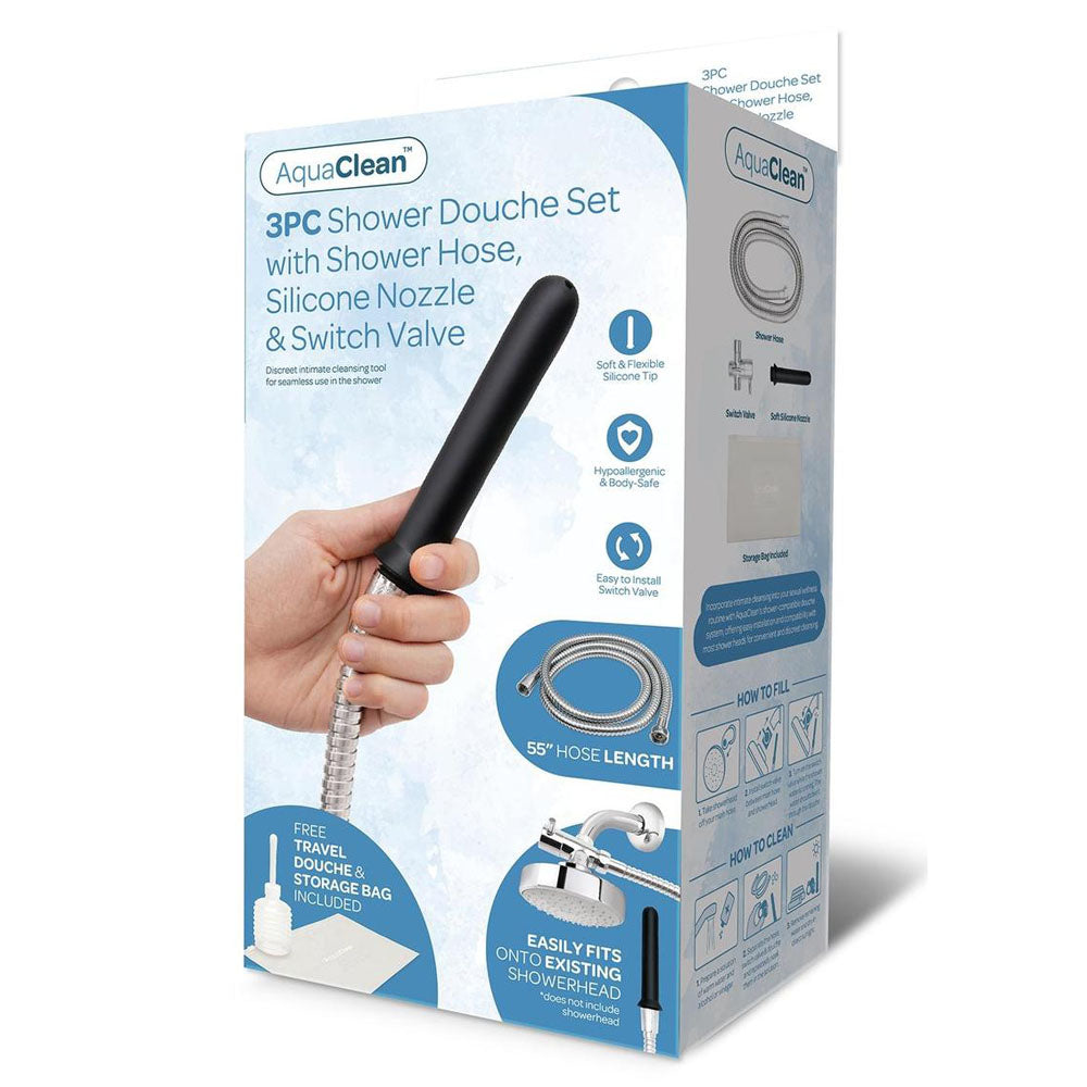 Xgen Products AquaClean 3 Piece Shower Douche Set With Shower Hose Silicone Nozzle & Switch Valve With Free Travel Douche Included Xgen Products