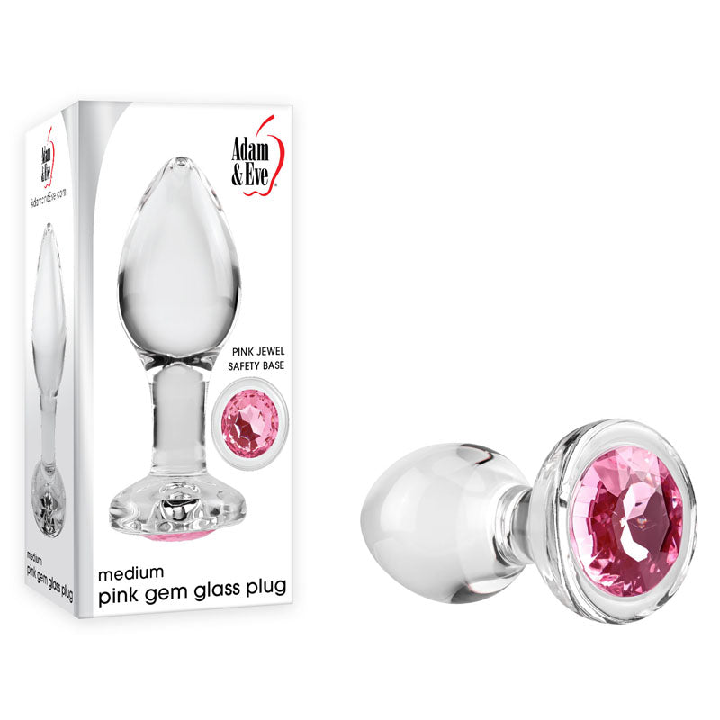Adam & Eve PINK GEM GLASS Butt Plug With Pink Gem Base Medium 8.7cm Adam & Eve