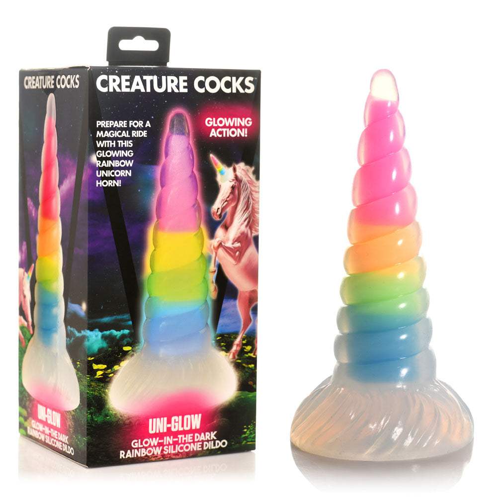 XR Brands Creature Cocks Uni Glow In Dark Unicorn Fantasy Dildo 19.5cm Rainbow XR Brands