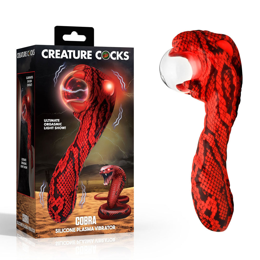 XR Brands Creature Cocks Cobra USB Rechargeable Fantasy Vibrator With Plasma Ball 18.5cm Red