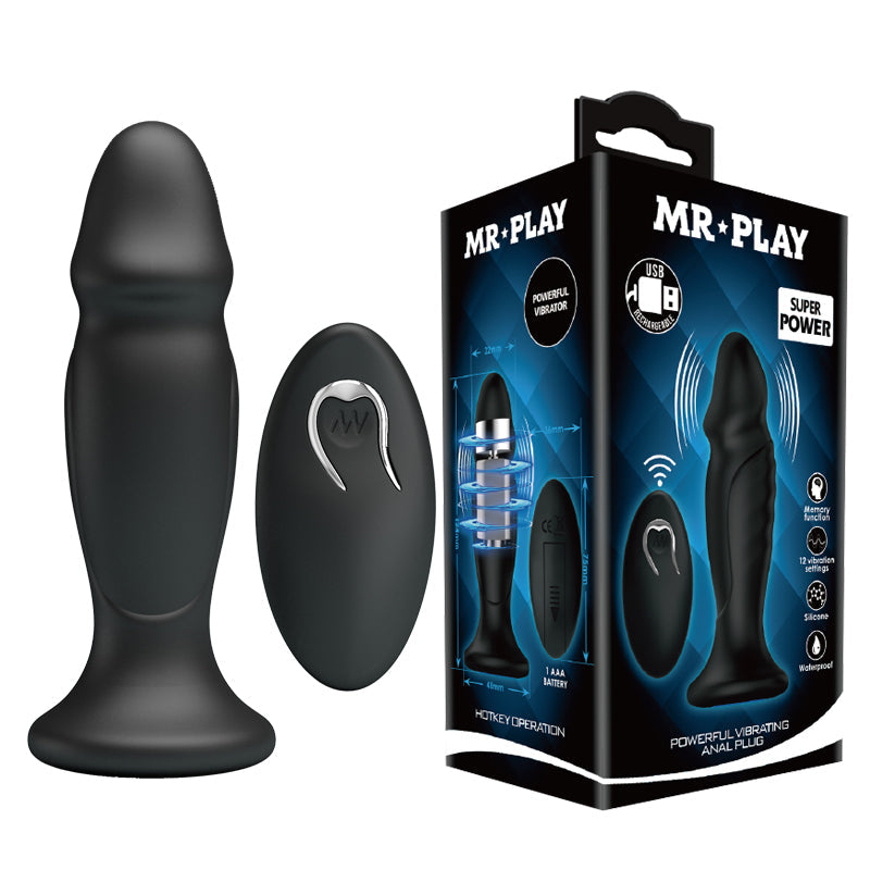 MR PLAY Powerful USB Rechargeable Vibrating Anal Plug With Remote 12.4cm Mr Play
