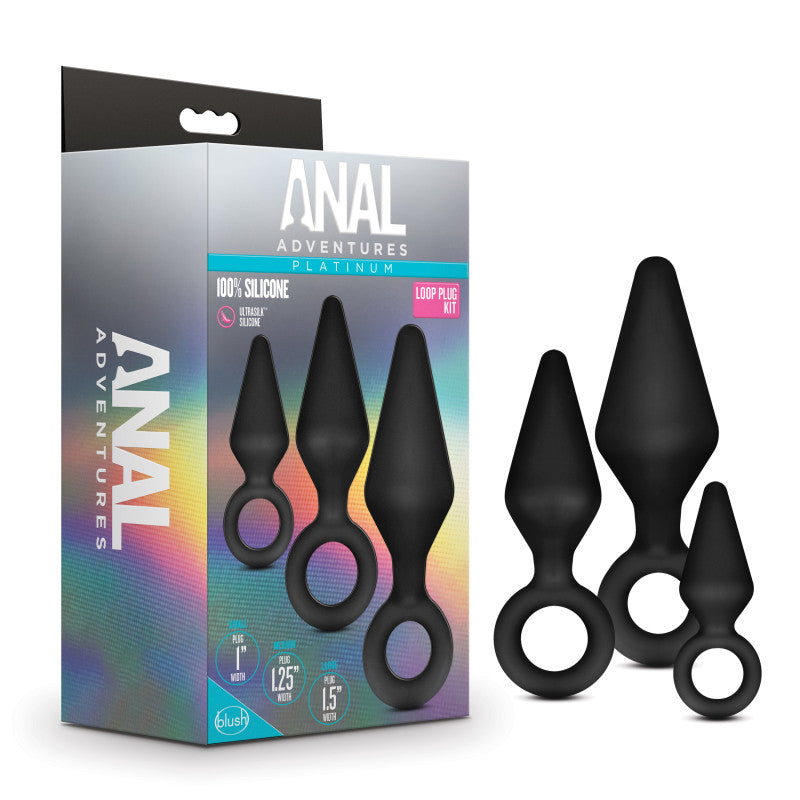 Blush Novelties Anal Adventures Platinum Loop Butt Plug Kit Set Of 3 Sizes