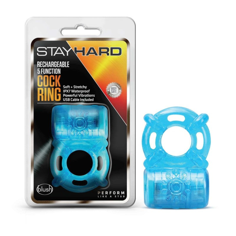 Blush Novelties Stay Hard Rechargeable 5 Function USB Rechargeable Vibrating Cock Ring