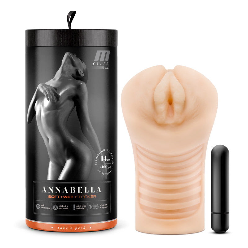 Blush Novelties M Elite Soft & Wet Annabella Vibrating Vagina Stroker Flesh Blush Novelties