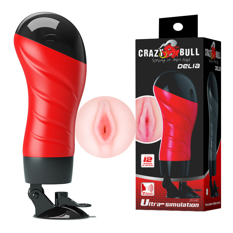 CRAZY BULL DELIA Vibrating Vagina Stroker With Suction Base Flesh Crazy Bull