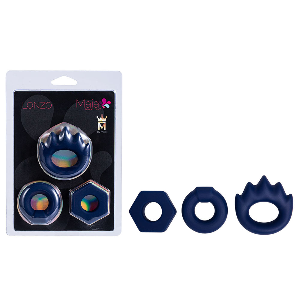 Maia LONZO Silicone Cock Rings Set of 3 Blue Maia Toys