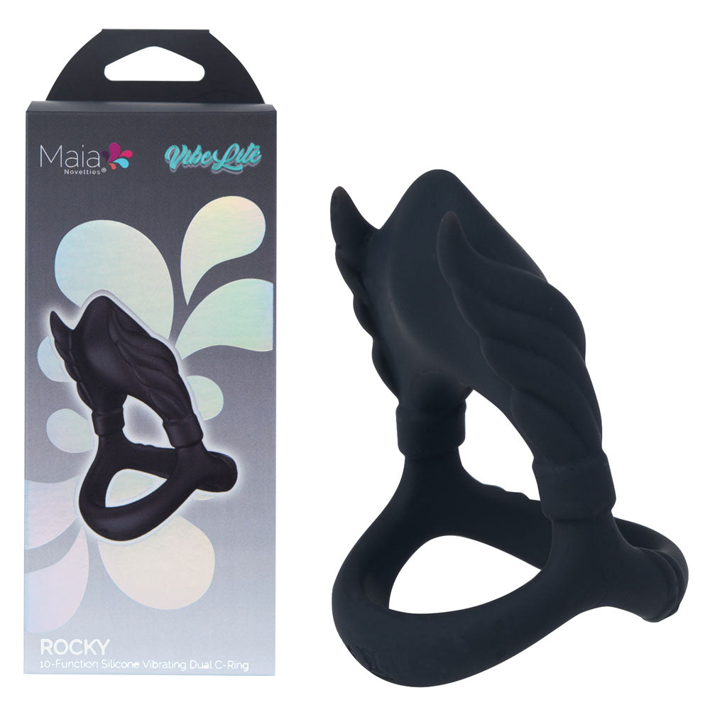 Maia ROCKY USB Rechargeable Vibrating Cock & Balls Ring Black