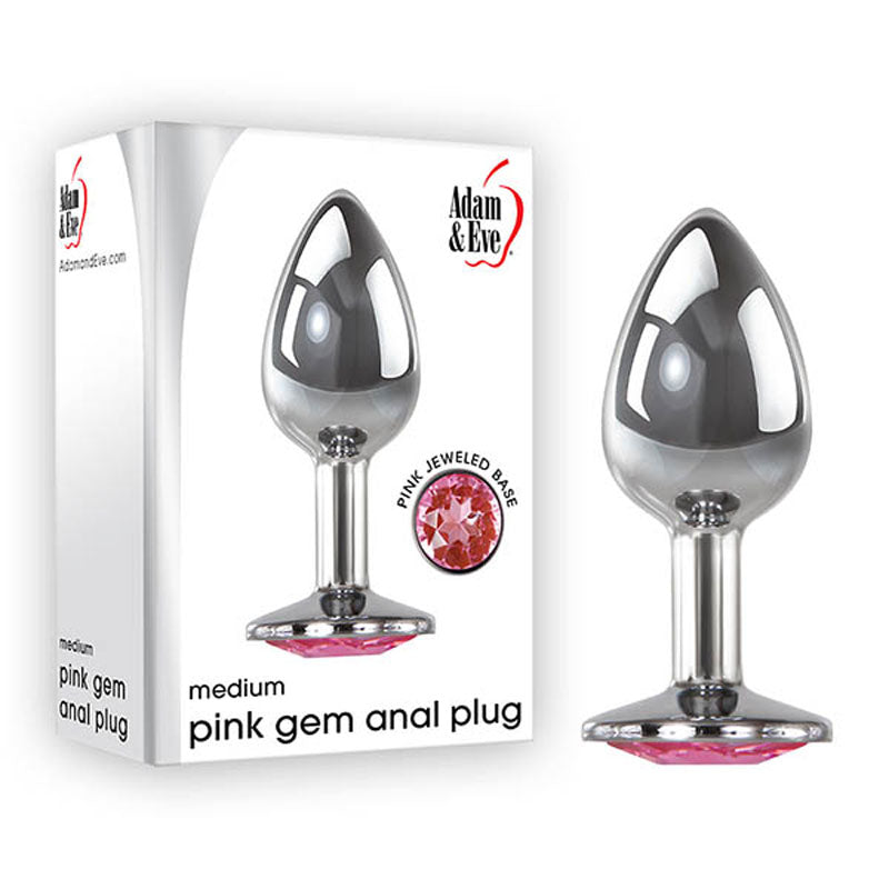 Adam & Eve Silver Medium Metal Butt Plug With Pink Gem 8.2cm