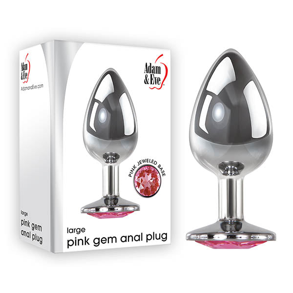 Adam & Eve Silver Large Metal Butt Plug With Pink Gem