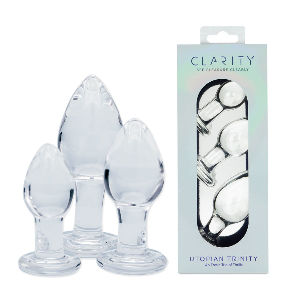 Creative Conceptions Clarity Utopian Trinity Glass Butt Plugs Set Of 3 Sizes