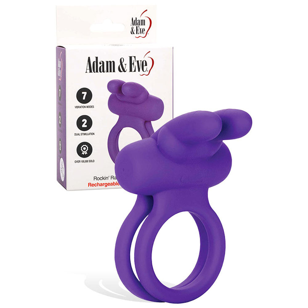 Adam & Eve ROCKIN' RABBIT USB Rechargeable Cock & Balls Ring Purple Adam & Eve