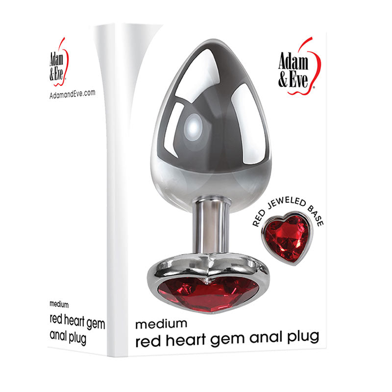 Adam & Eve Medium Metallic 8.25 cm Butt Plug with Red Heart Gem Base 8.25cm