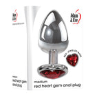 Adam & Eve Medium Metallic 8.25 cm Butt Plug with Red Heart Gem Base 8.25cm