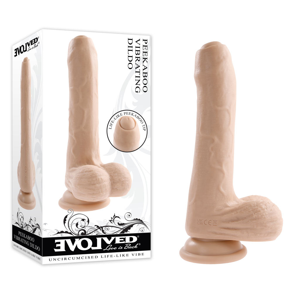 Evolved PEEK A BOO VIBRATING DILDO LIGHT USB Rechargeable Vibrating Uncut Dong 20.3cm Flesh Evolved