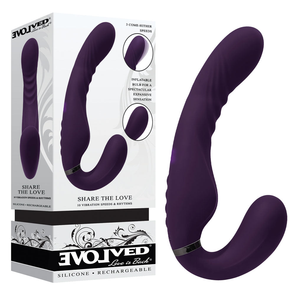 Evolved SHARE THE LOVE - Purple 22.9 cm USB Rechargeable Inflatable Strapless Strap-On Evolved