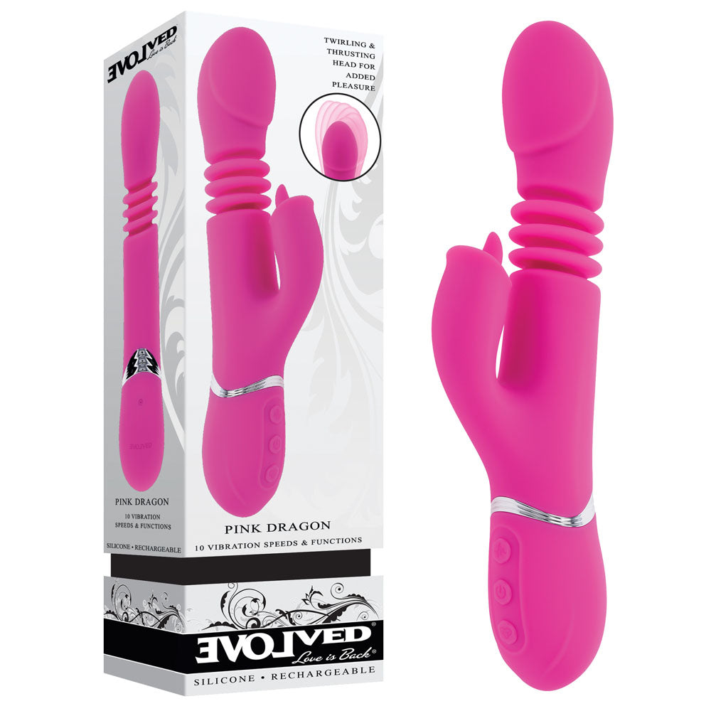 Evolved PINK DRAGON USB Rechargeable Thrusting Rabbit Vibrator 24.2cm Evolved