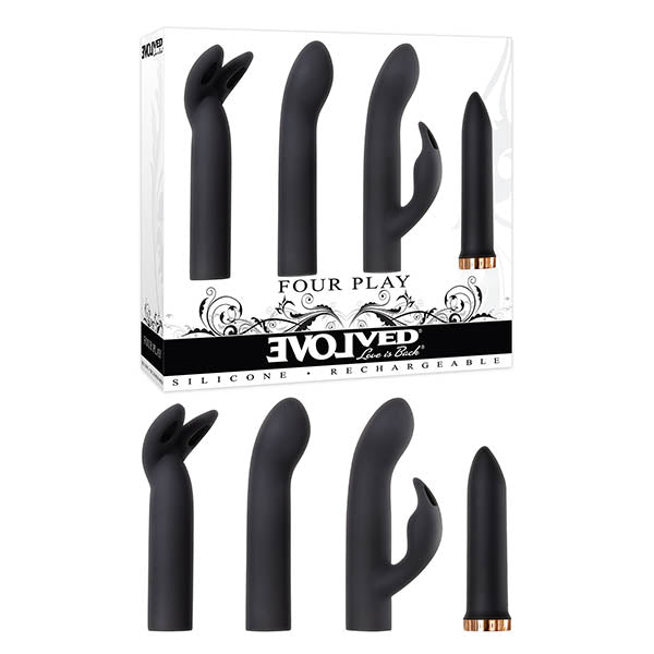 Evolved Four Play USB Rechargeable Bullet Vibrator With 3 Sleeves Black Evolved