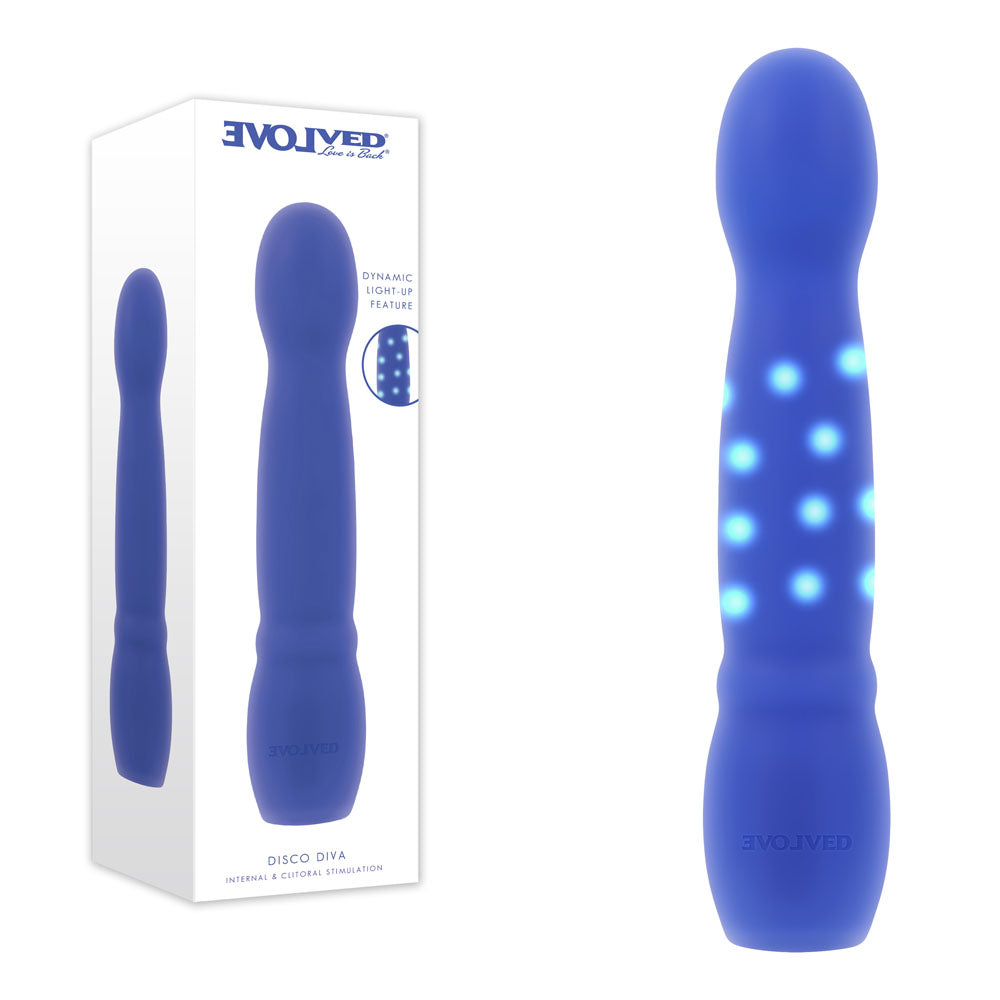 Evolved DISCO DIVA USB Rechargeable Light Up Vibrator 20.9cm Blue
