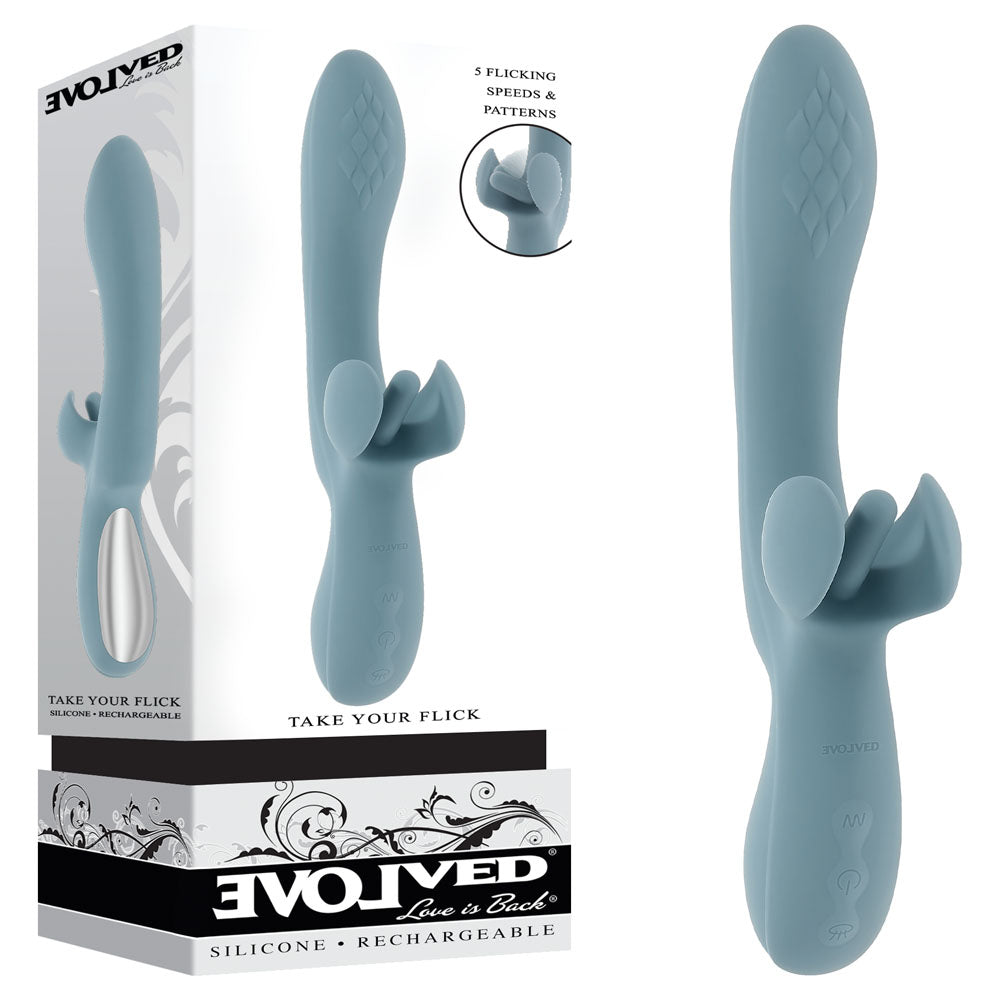 Evolved TAKE YOUR FLICK USB Rechargeable Vibrator With Flicking Clitoral Stimulator 24.1cm Evolved