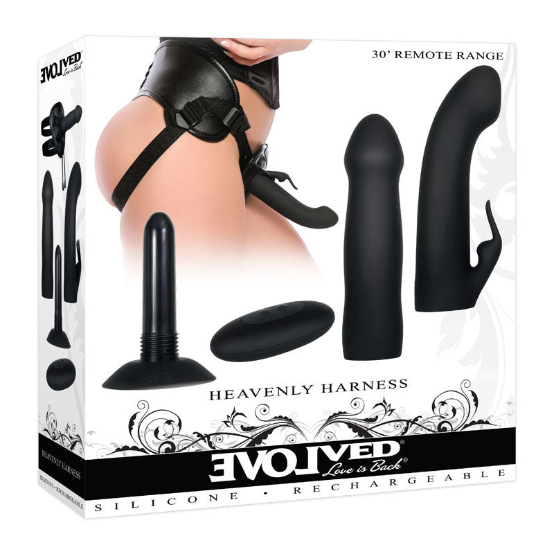 Evolved HEAVENLY HARNESS - Black USB Rechargeable Strap-On Kit Evolved
