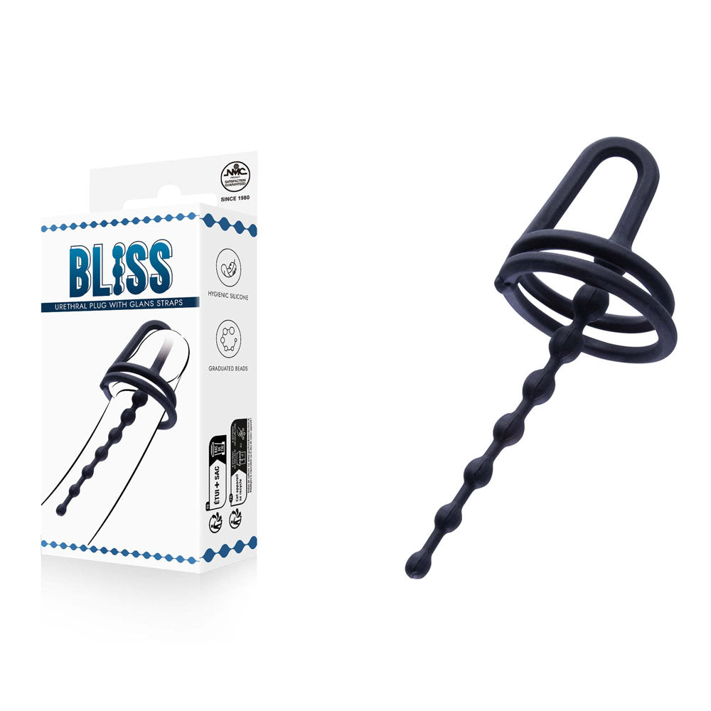 Excellent Power Bliss Urethral Plug With Glans Ring Black