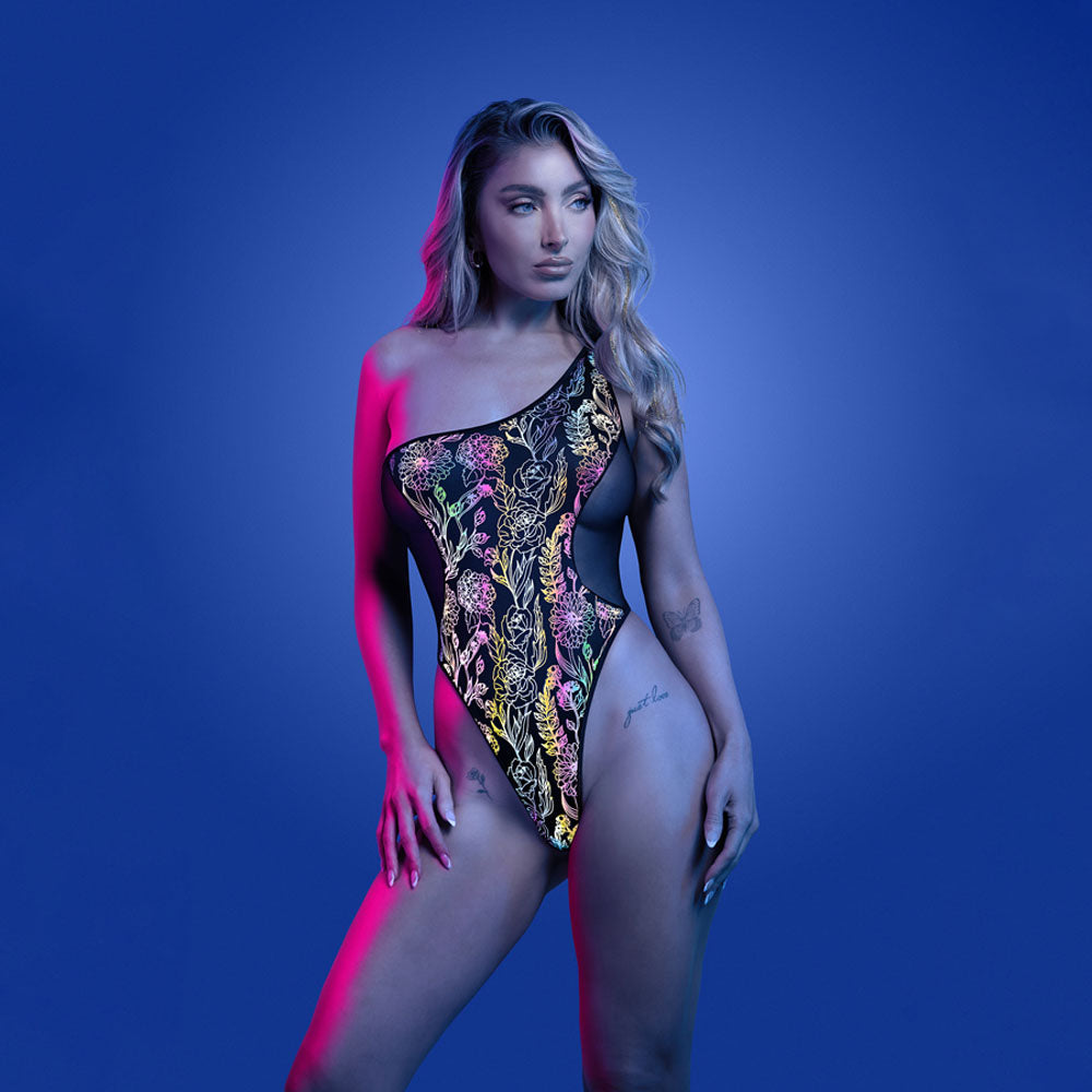 Fantasy Lingerie GLOW Luminescent Flash Reflective Teddy Black