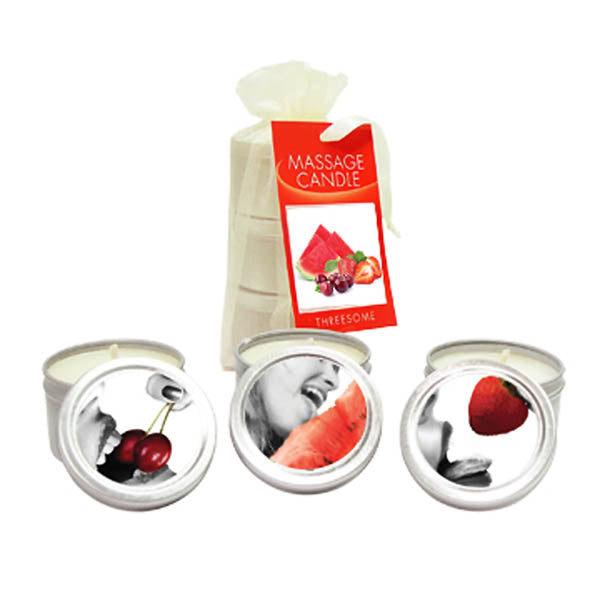 Earthly Body Edible Massage Candle Threesome Cherry, Strawberry & Melon Flavoured Candles 3 Pack