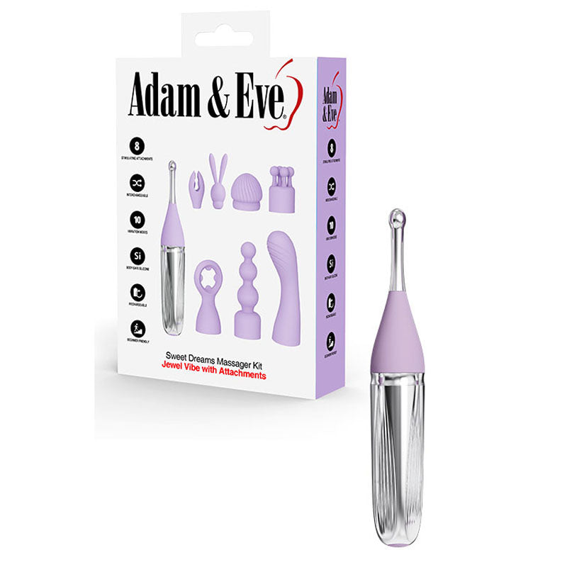 Adam & Eve SWEET DREAMS MASSAGER KIT USB Rechargeable Point Stimulator With 8 Interchangeable Tips Adam & Eve