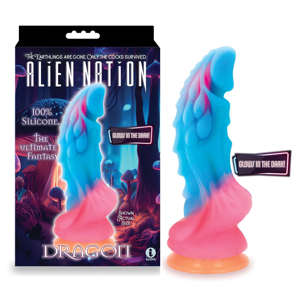 Icon Brands Alien Nation Glow Dragon Glow in Dark Fantasy Dong 22.9cm Rainbow Icon Brands