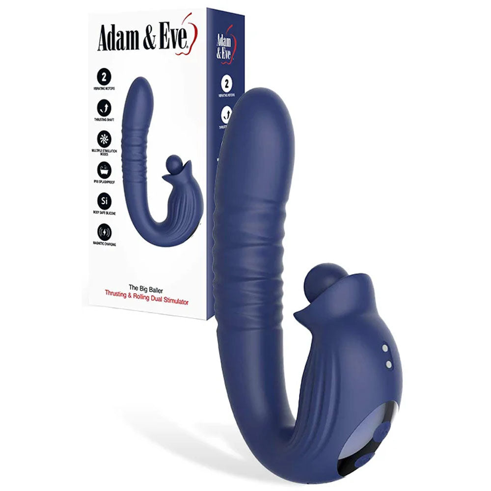 Adam & Eve THE BIG BALLER USB Rechargeable Thrusting Rabbit Vibrator 18.8cm Navy Blue
