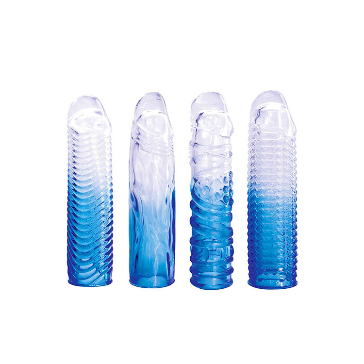 Adam & Eve SAPPHIRE Clear Penis Sleeve Set Set Of 4 Blue