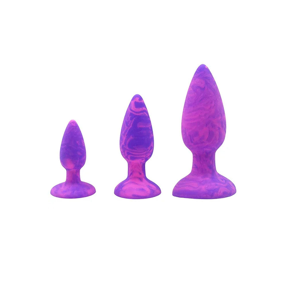 Adam & Eve COLOUR SWIRL Anal Plug Set Set Of 3 Sizes Purple / Pink