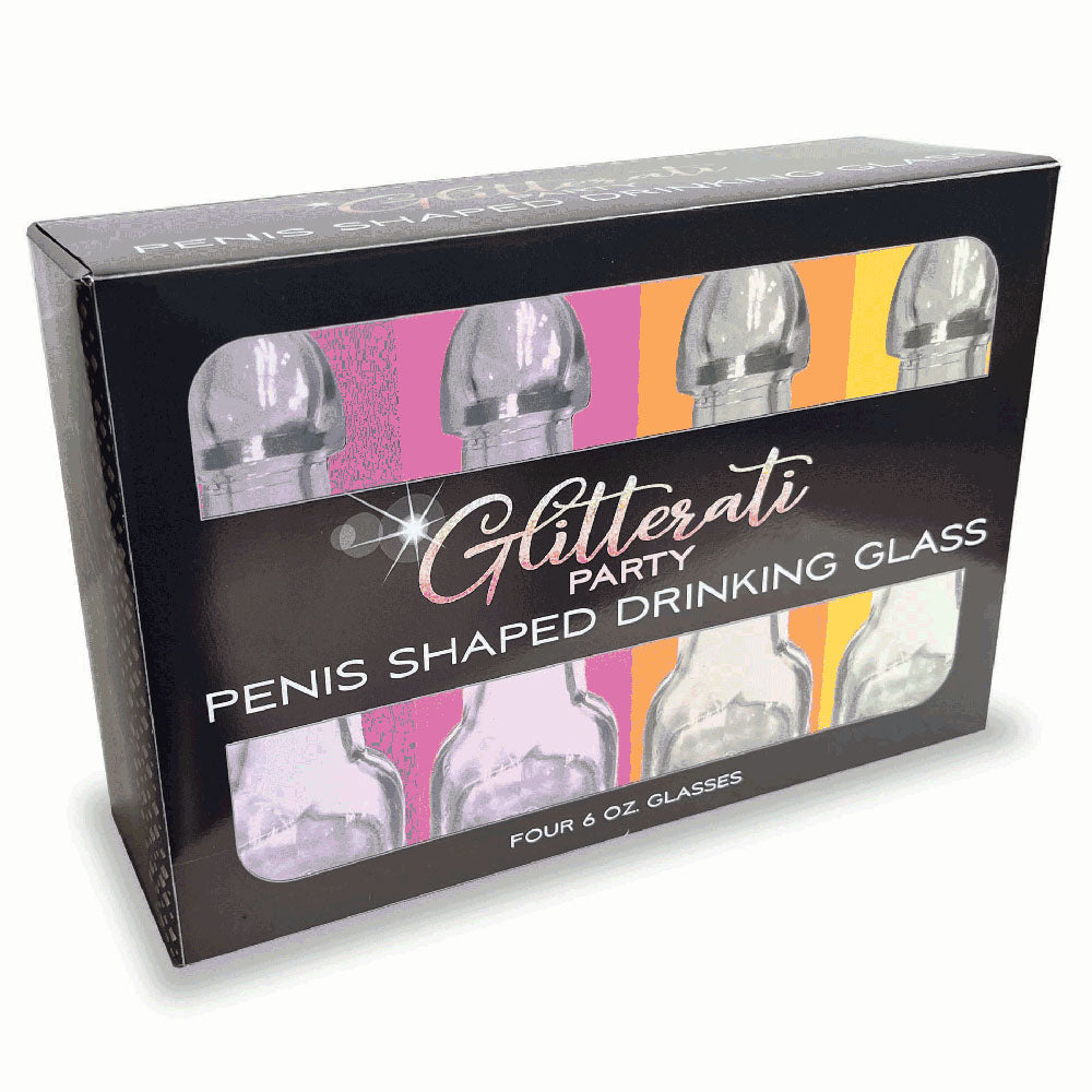 Little Genie Glitterati Penis Drinking Glass Pack 6 Oz 4 Pack Little Genie