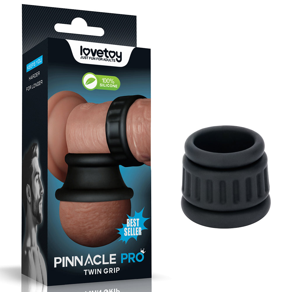Lovetoy Pinnacle Pro Twin Grip Enhancer Cock & Balls Ring Black
