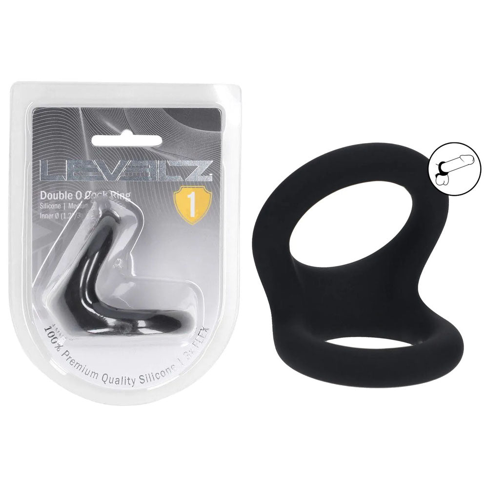 Shots Toys LEVELZ Double O Silicone Cock & Balls Rings Medium Black